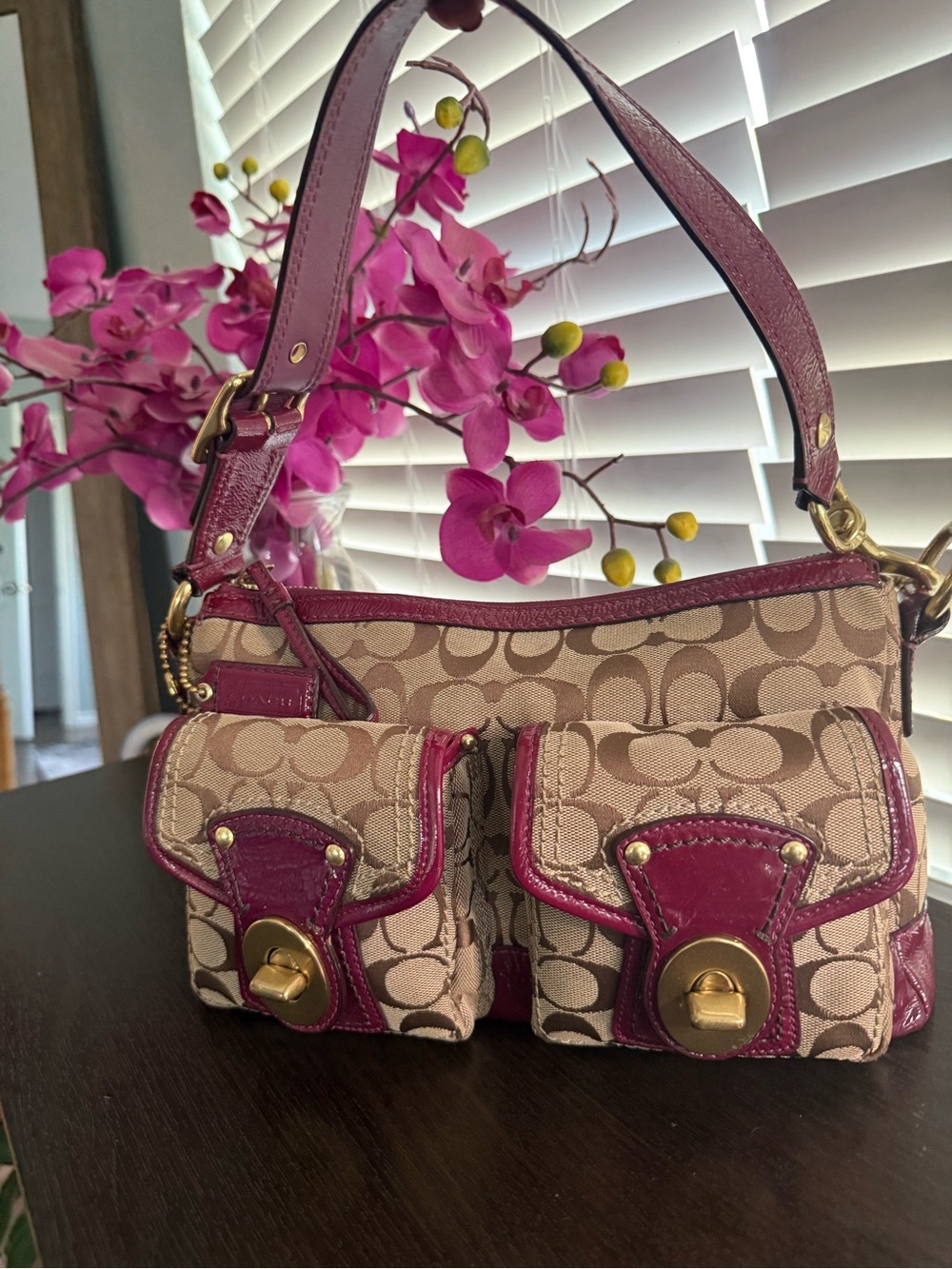 Coach Vintage 65th Anniversary Legacy Turn-lock Purple Leather Shoulder Bag